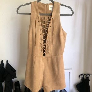 Nasty Gal Brown Suede Laced Romper